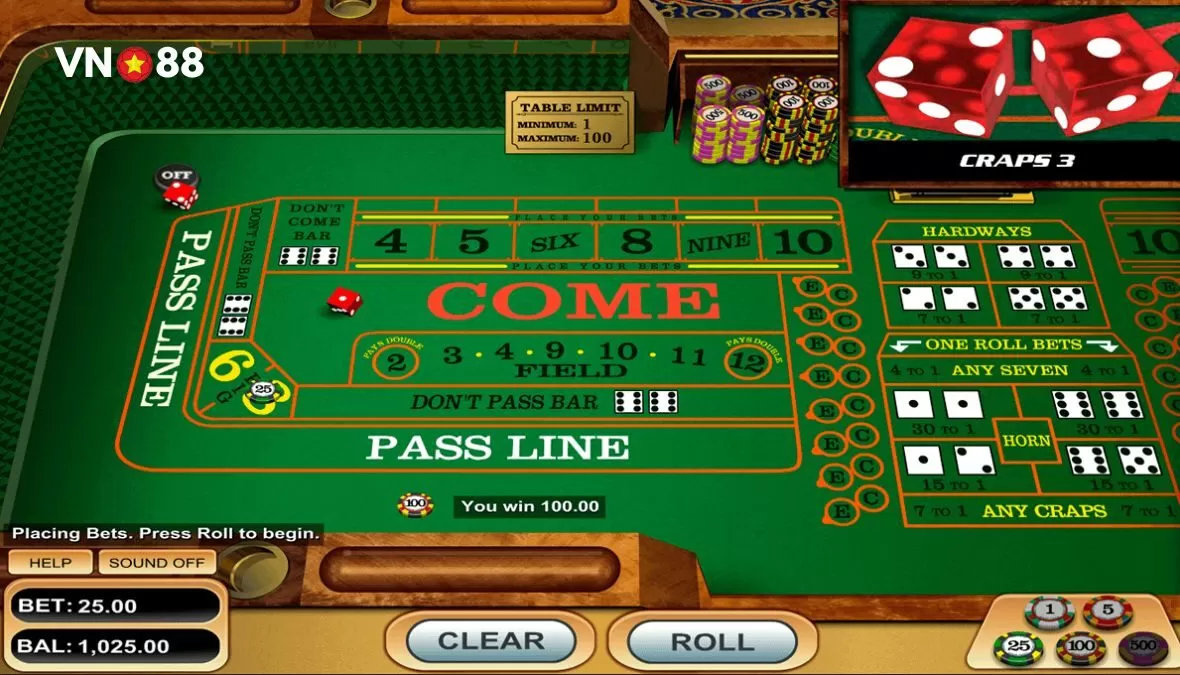 Chi tiết các bước cá cược Craps tại nhà cái VN88