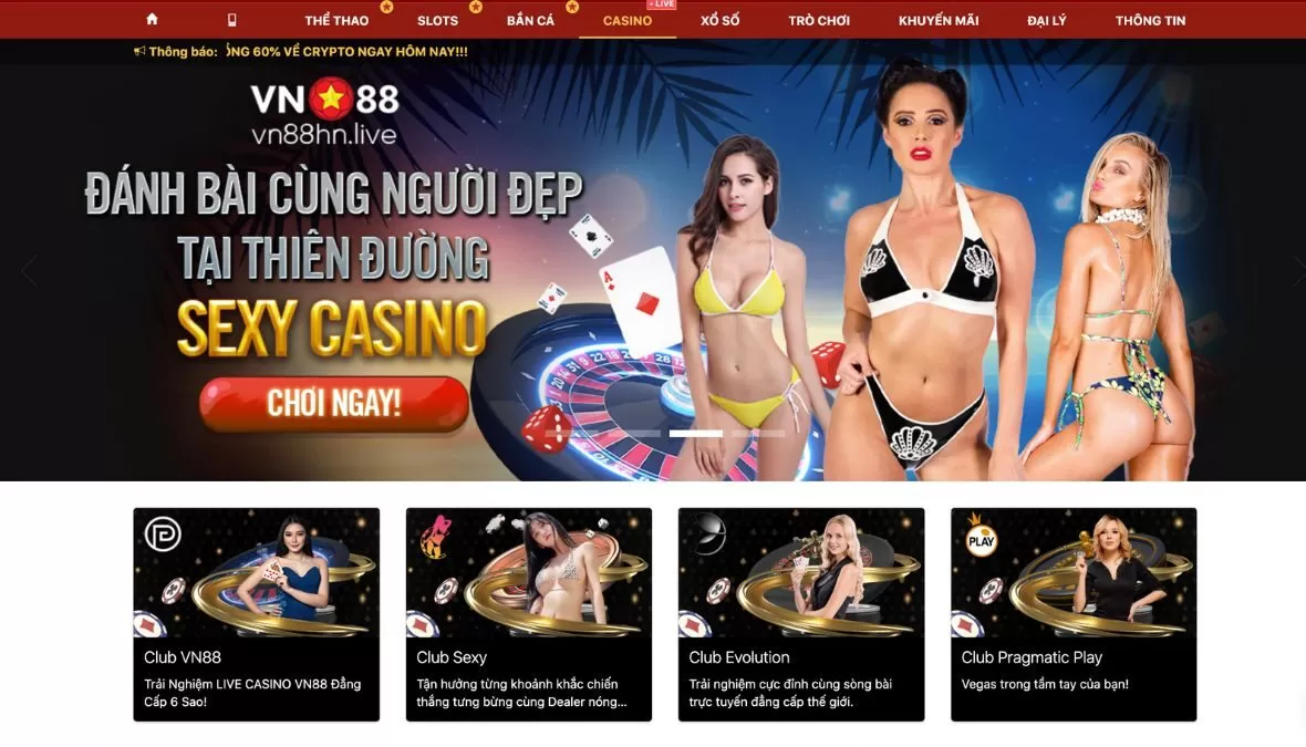 Người chơi sẽ được tham gia các sảnh game casino live cực đa dạng tại VN88