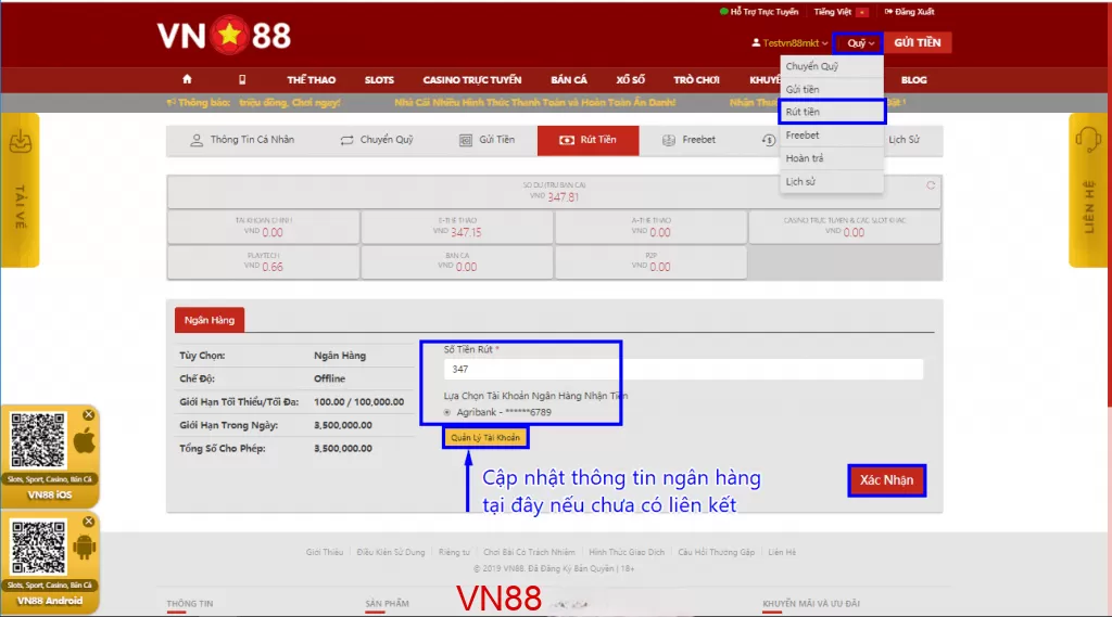kiểm tra rút tiền vn88