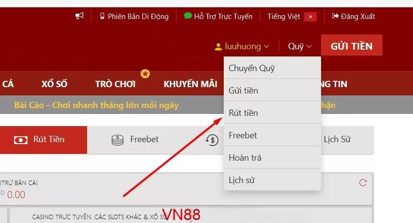 rút tiền vn88 đơn giản